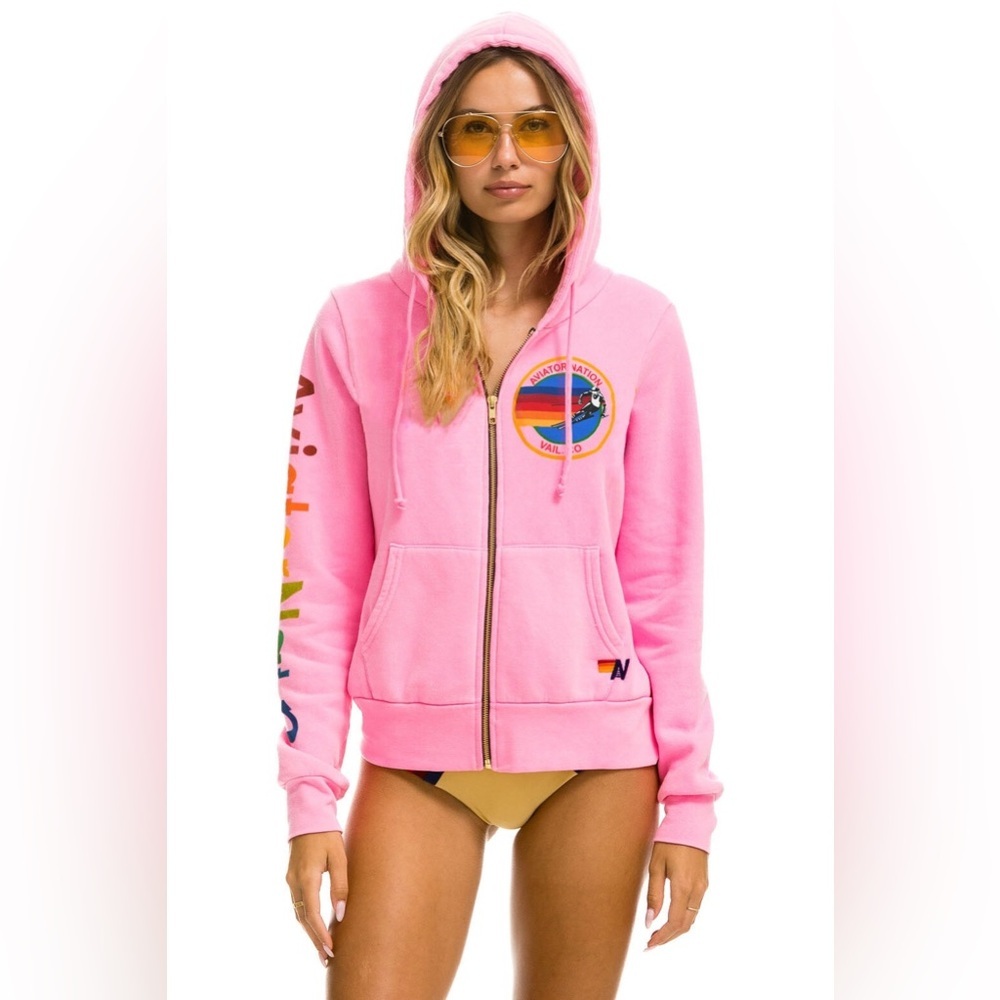 Aviator Nation Pink Hoodie with Multicolor Logo